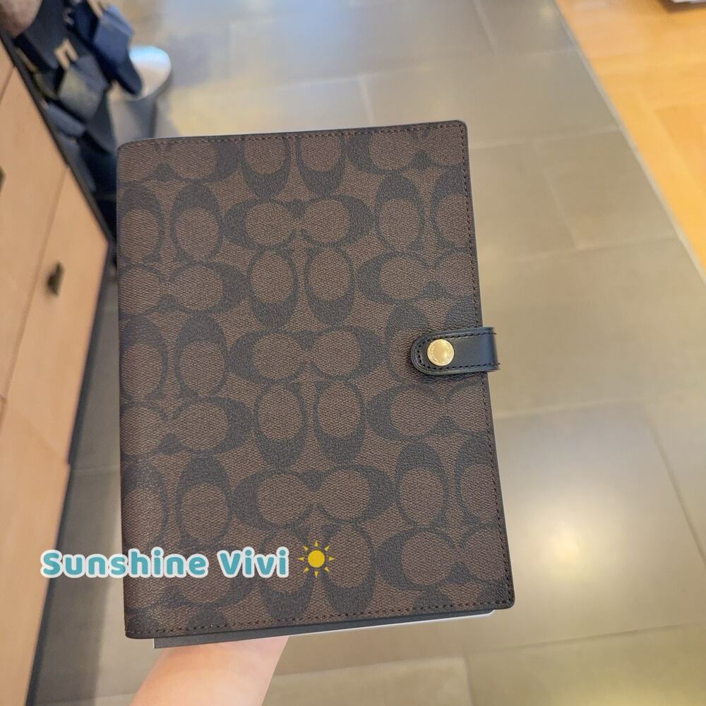 NWT Coach Snap Notebook 222 Walnut Black Signature Canvas/Smooth leather